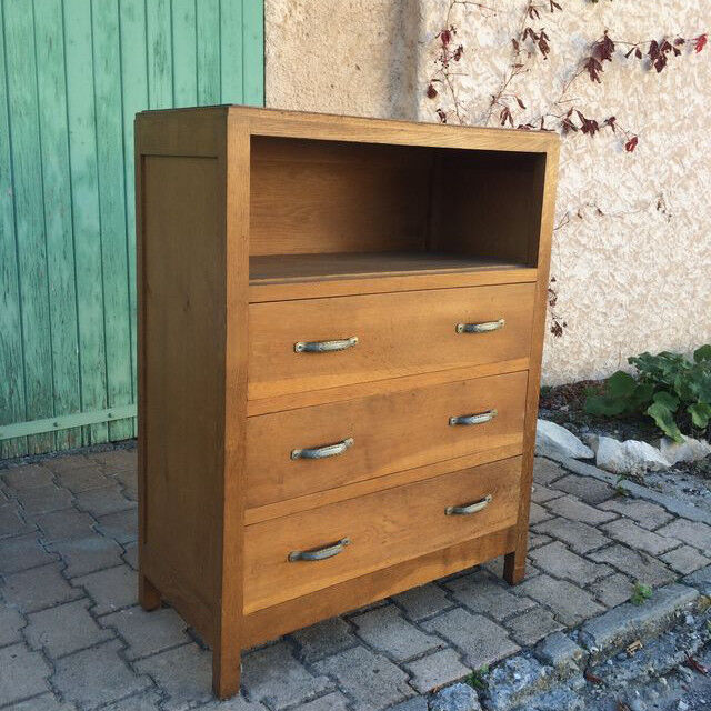 Commode ancienne bois massif avec niche et 3 tiroirs années 30/40