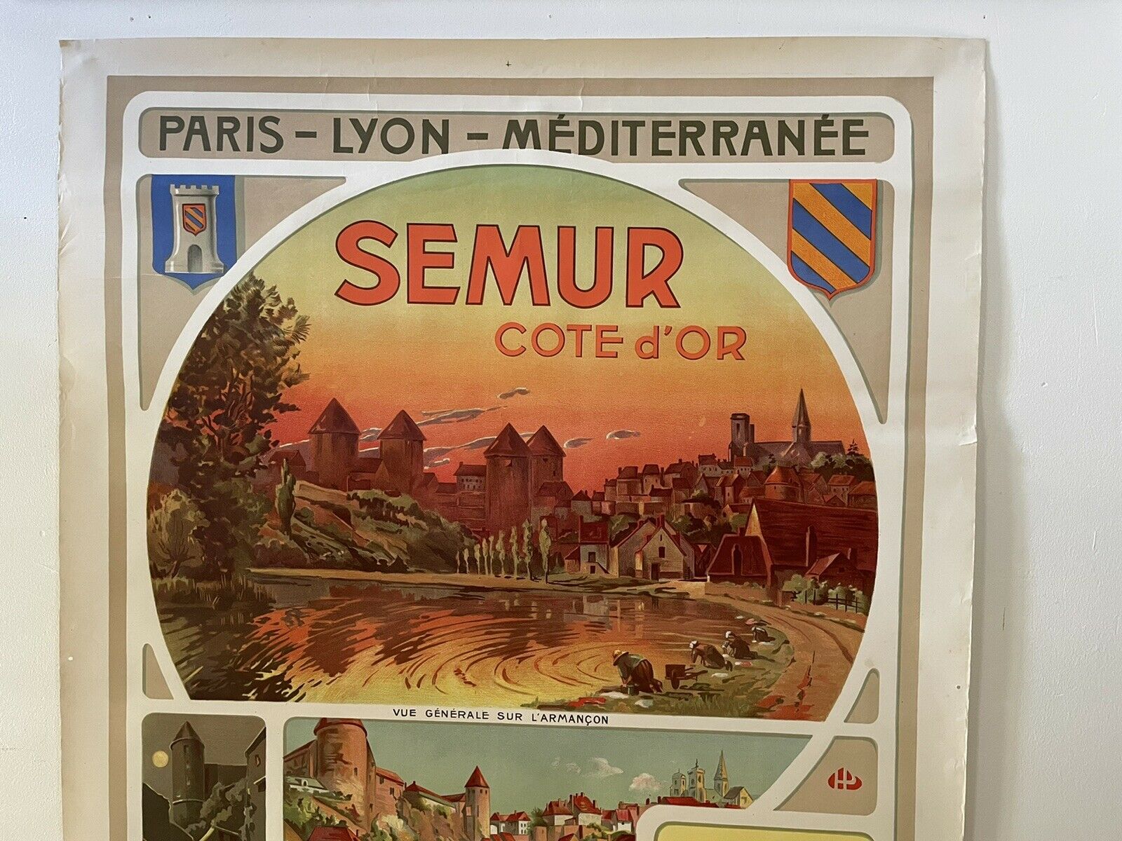 Original poster chemin de fer plm - semur en auxois, henri polard