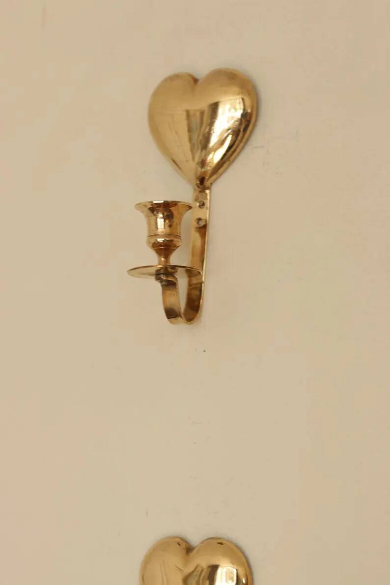 Vintage Brass Heart Shaped Wall Sconces