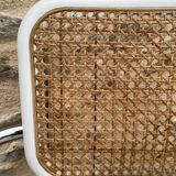 Cantilever armchair in cane and bouclette fabric