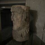 Pair of primitive carved wooden heads rustic folk art