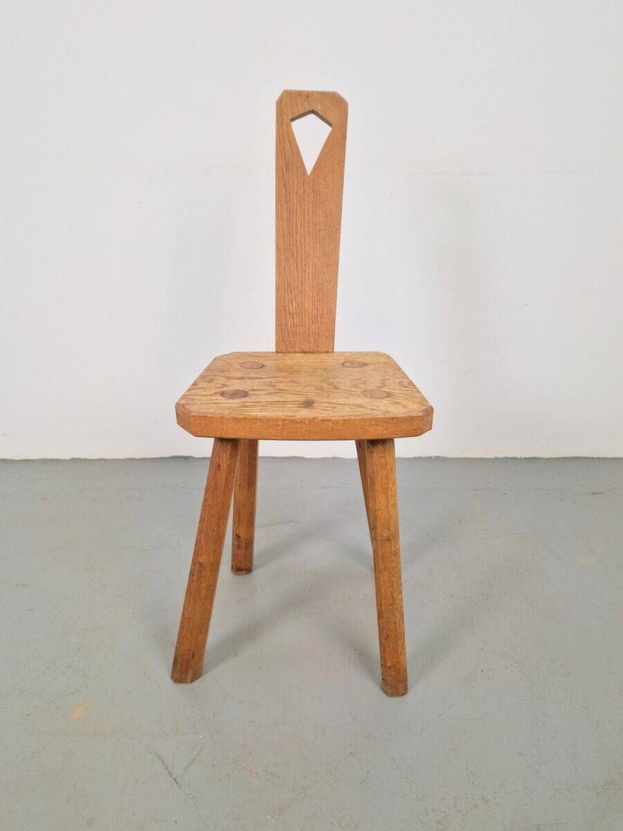 Dutch Brutalist Oak Plant Table or Stool, 1950s
