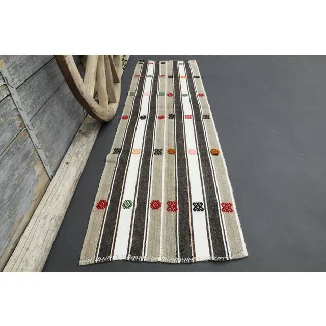 1970s Turkish Oushak Handmade Wool Cotton White Runner 70x241