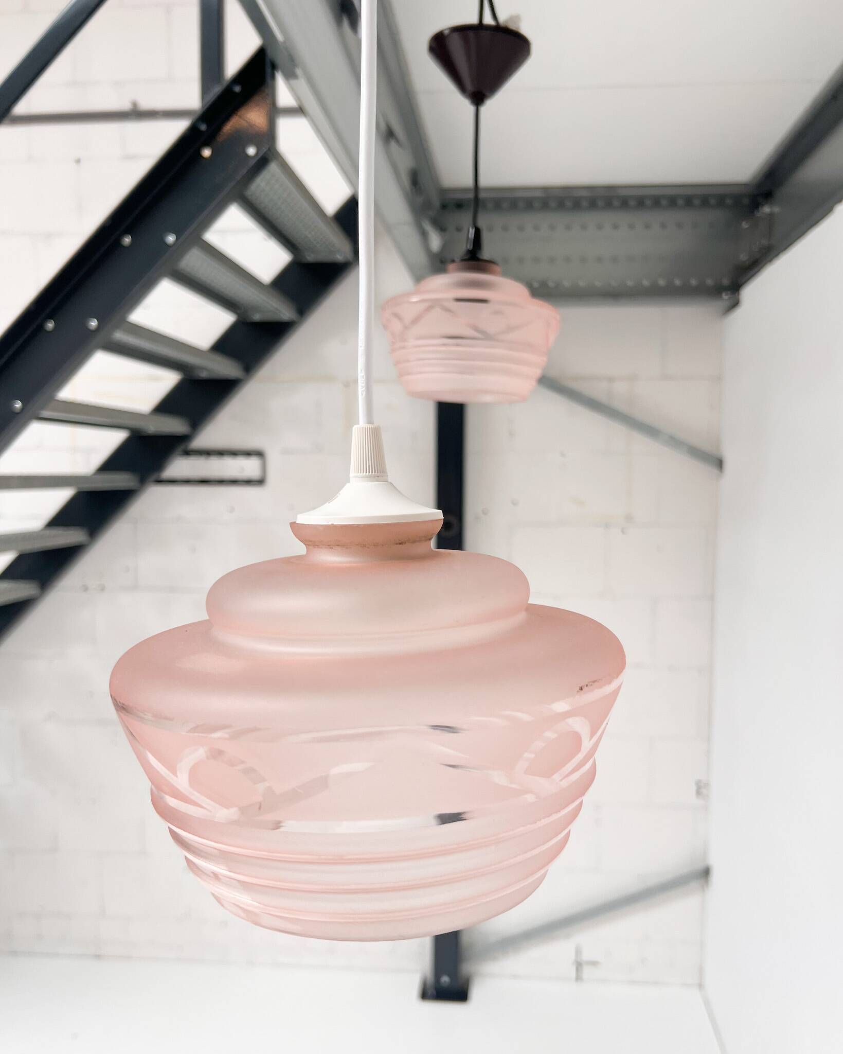 Pink glass ceiling lamp (per piece), 1960s