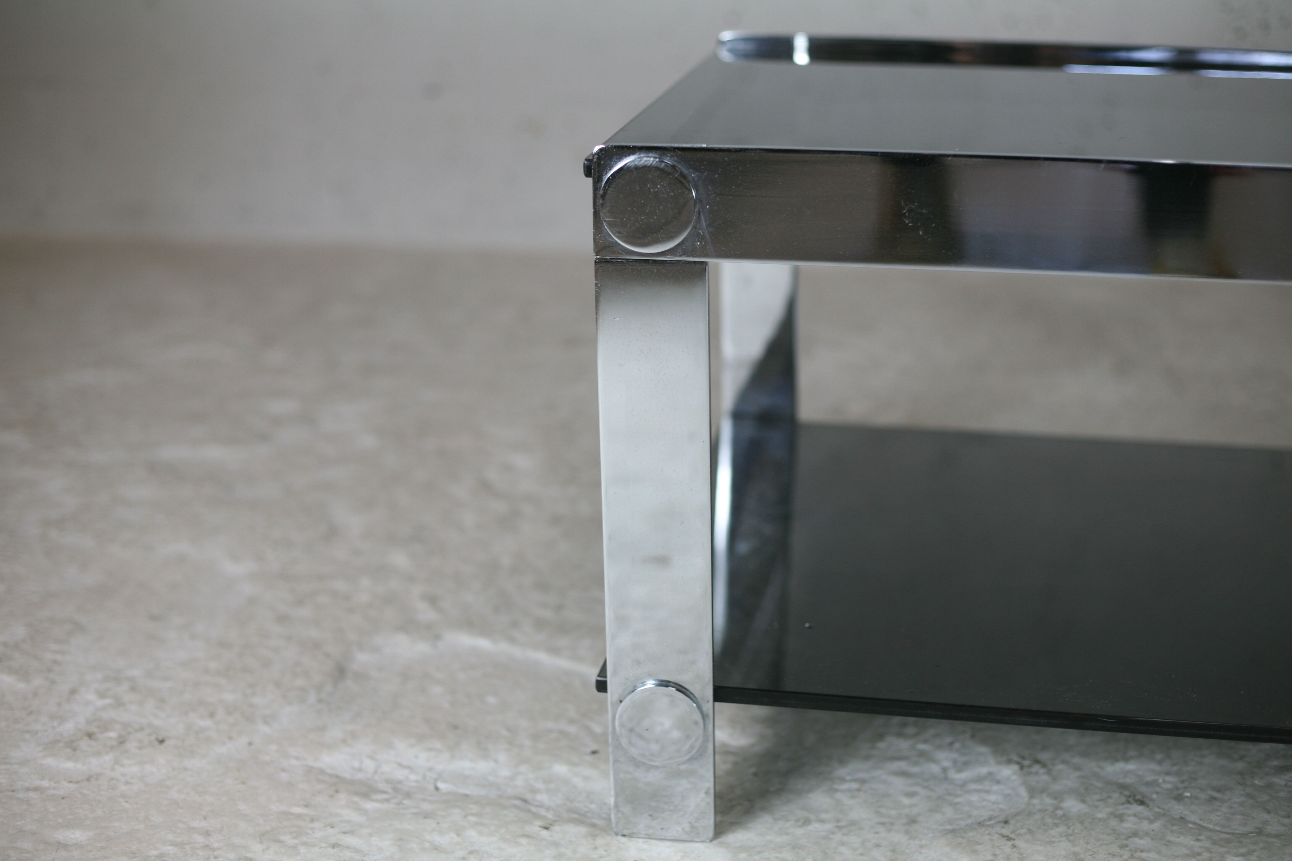 Coffee table steel and smoked glass, France, circa 1970