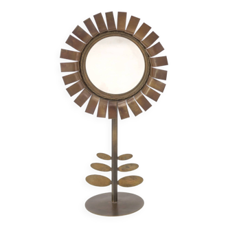 Table mirror by Jean Vinay in copper and flower shape, 1960s