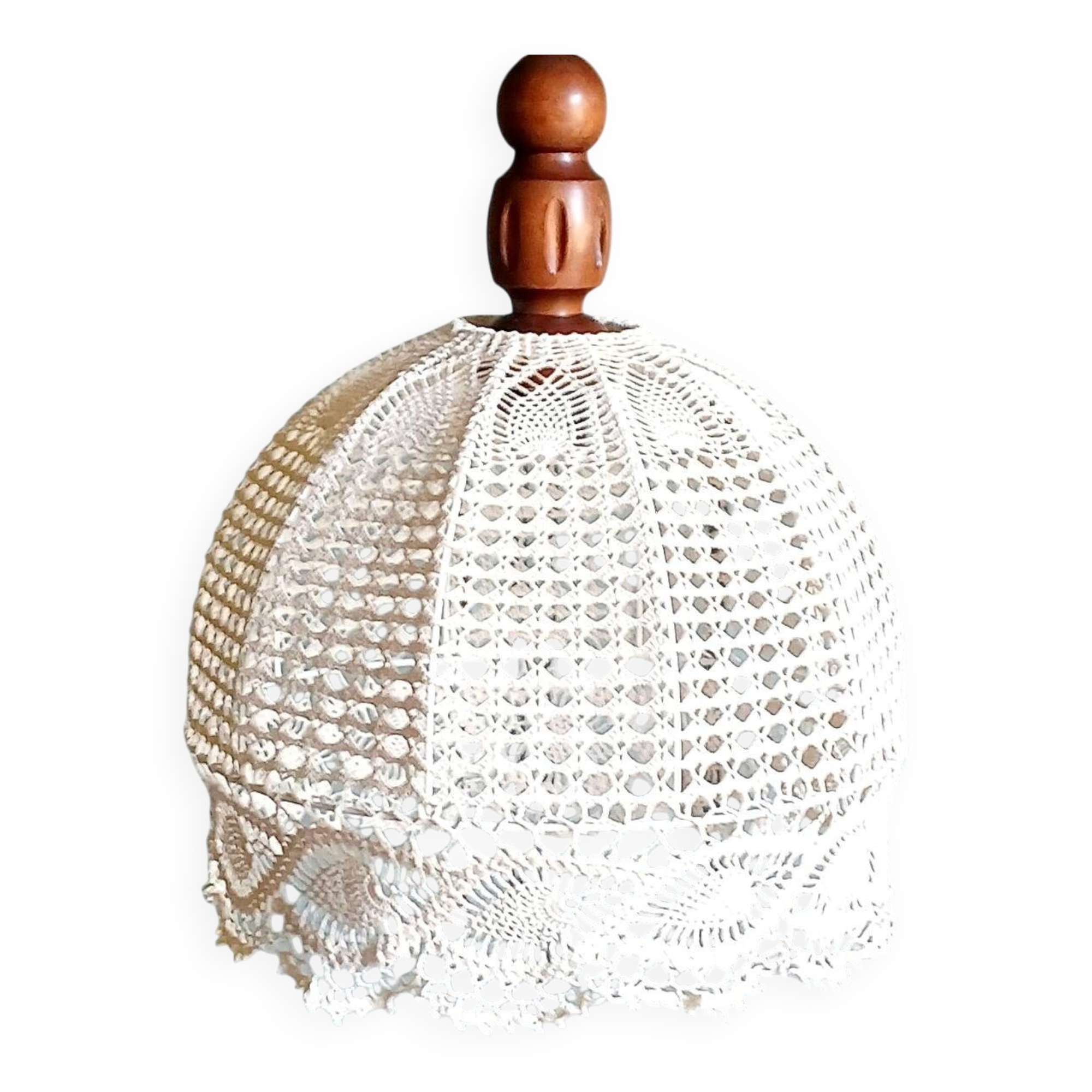 Suspension lampshade with hook and solid wood, ME Leuchten around 1970.