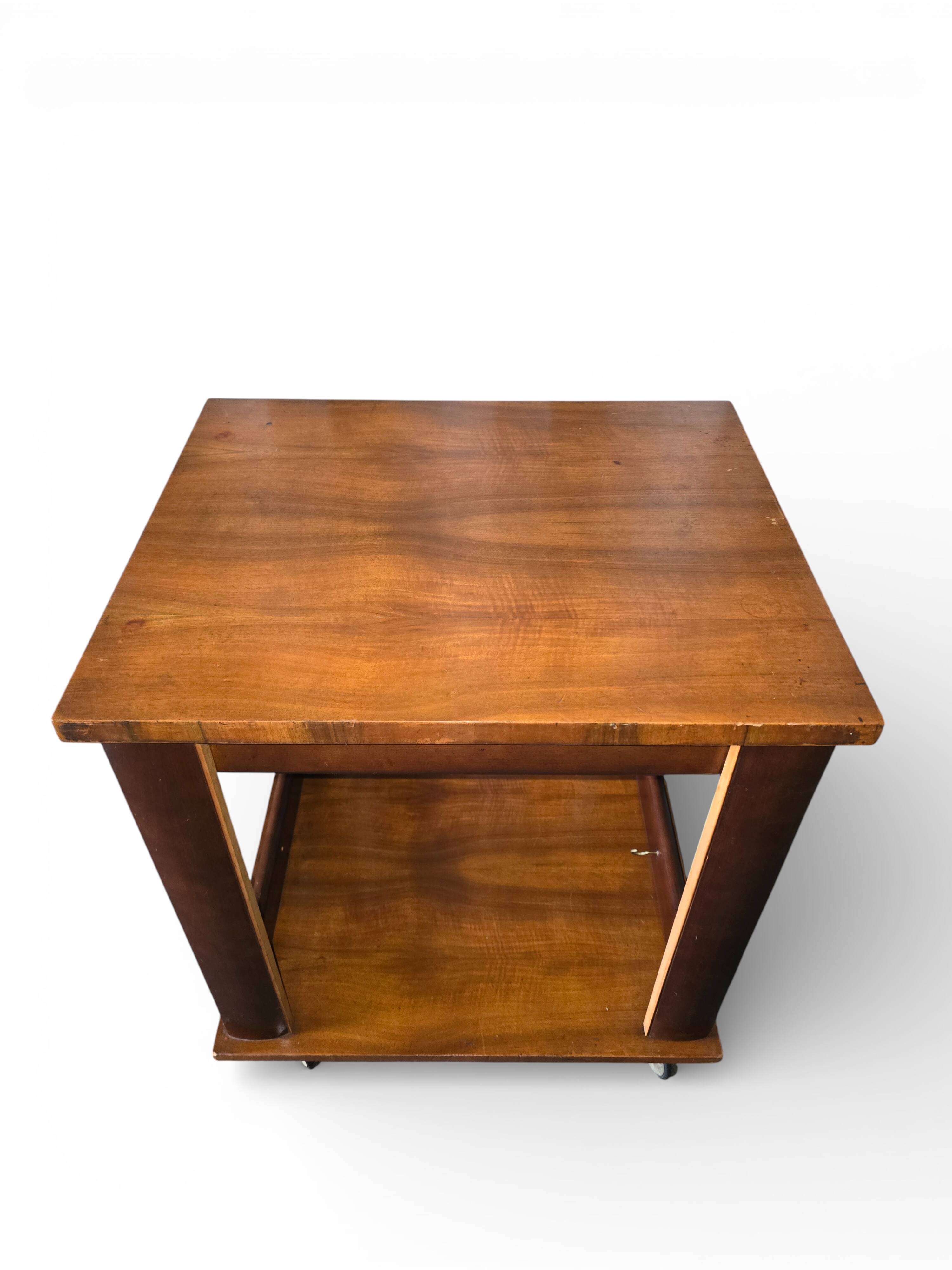 Art Deco wooden side table / serving trolley on wheels