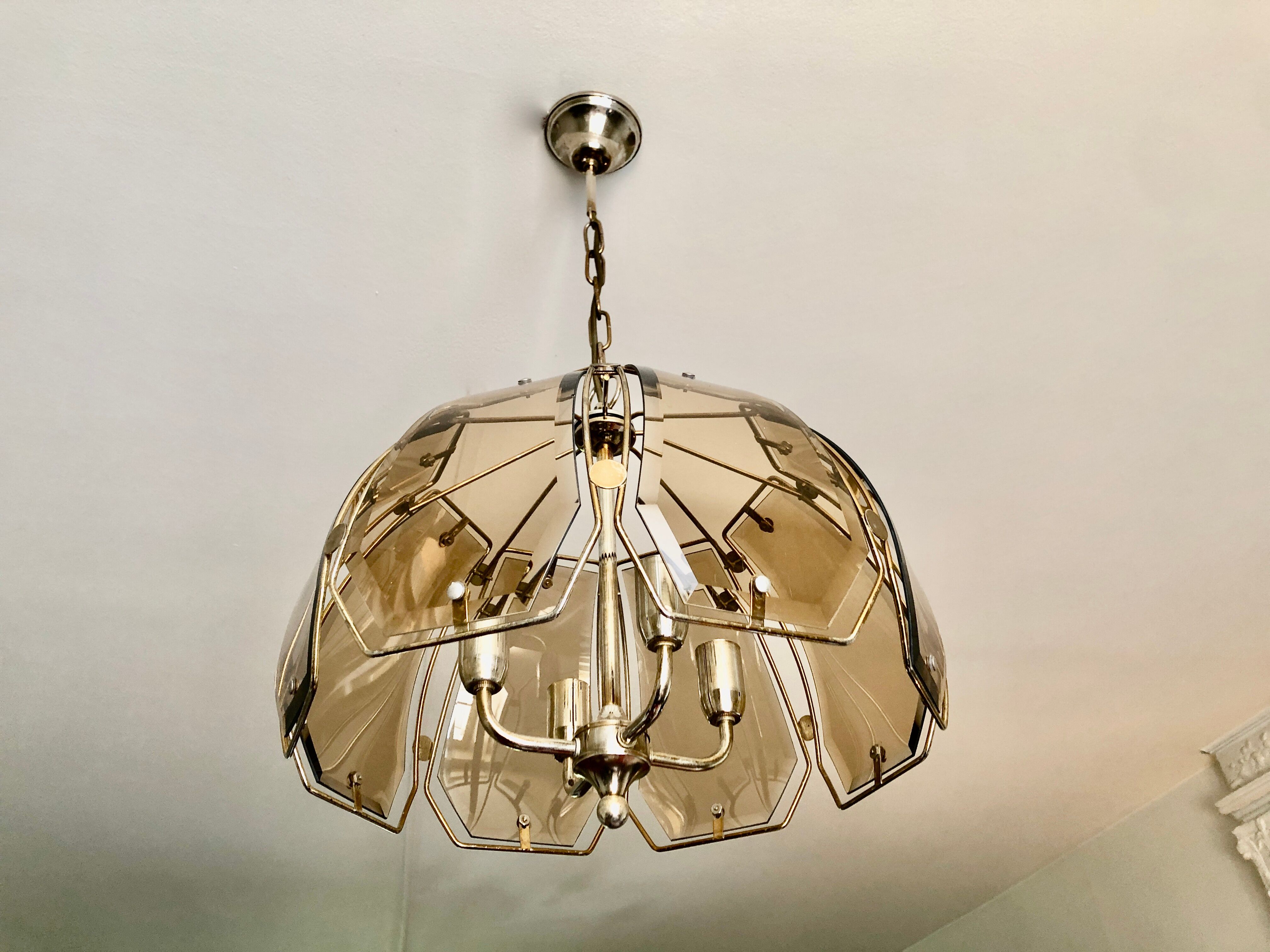 Golden Italian chandelier 4 burners 1970