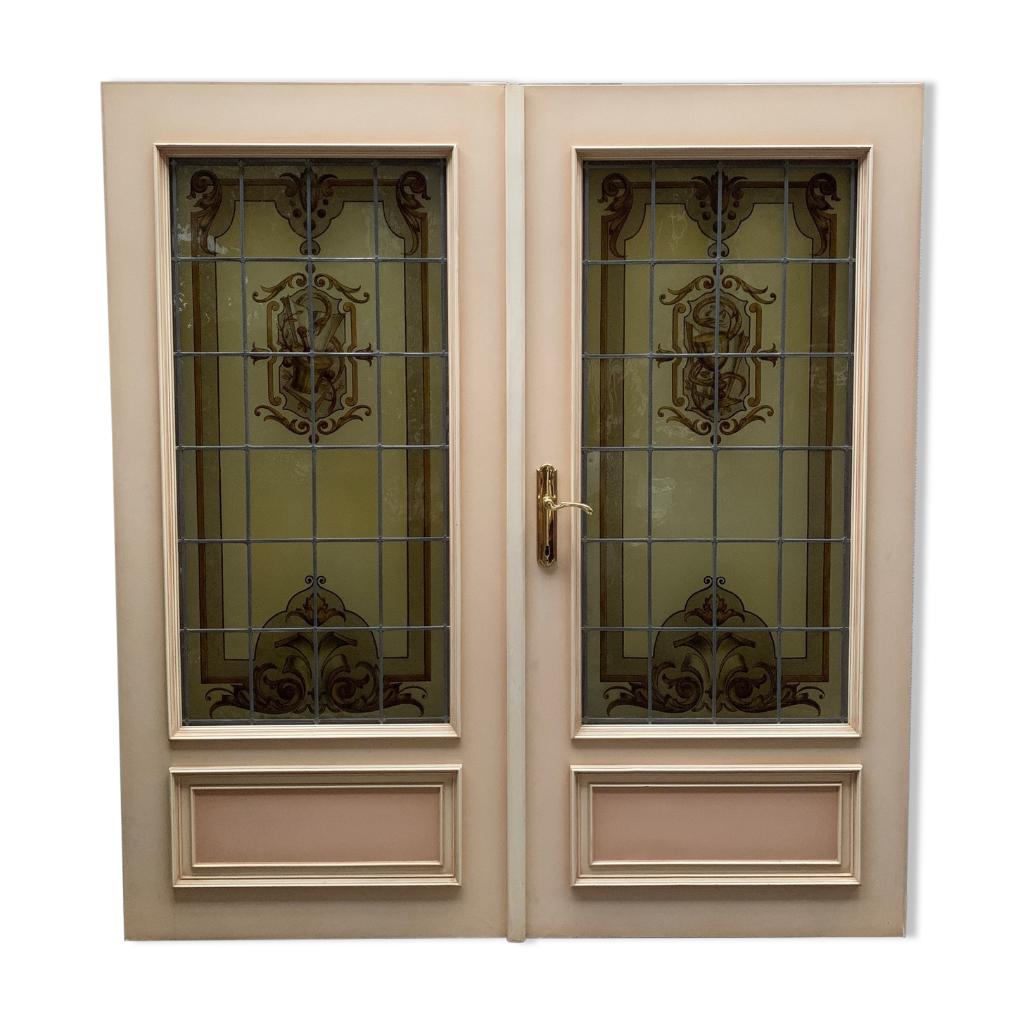 Wooden doors with stained glass