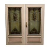 Wooden doors with stained glass