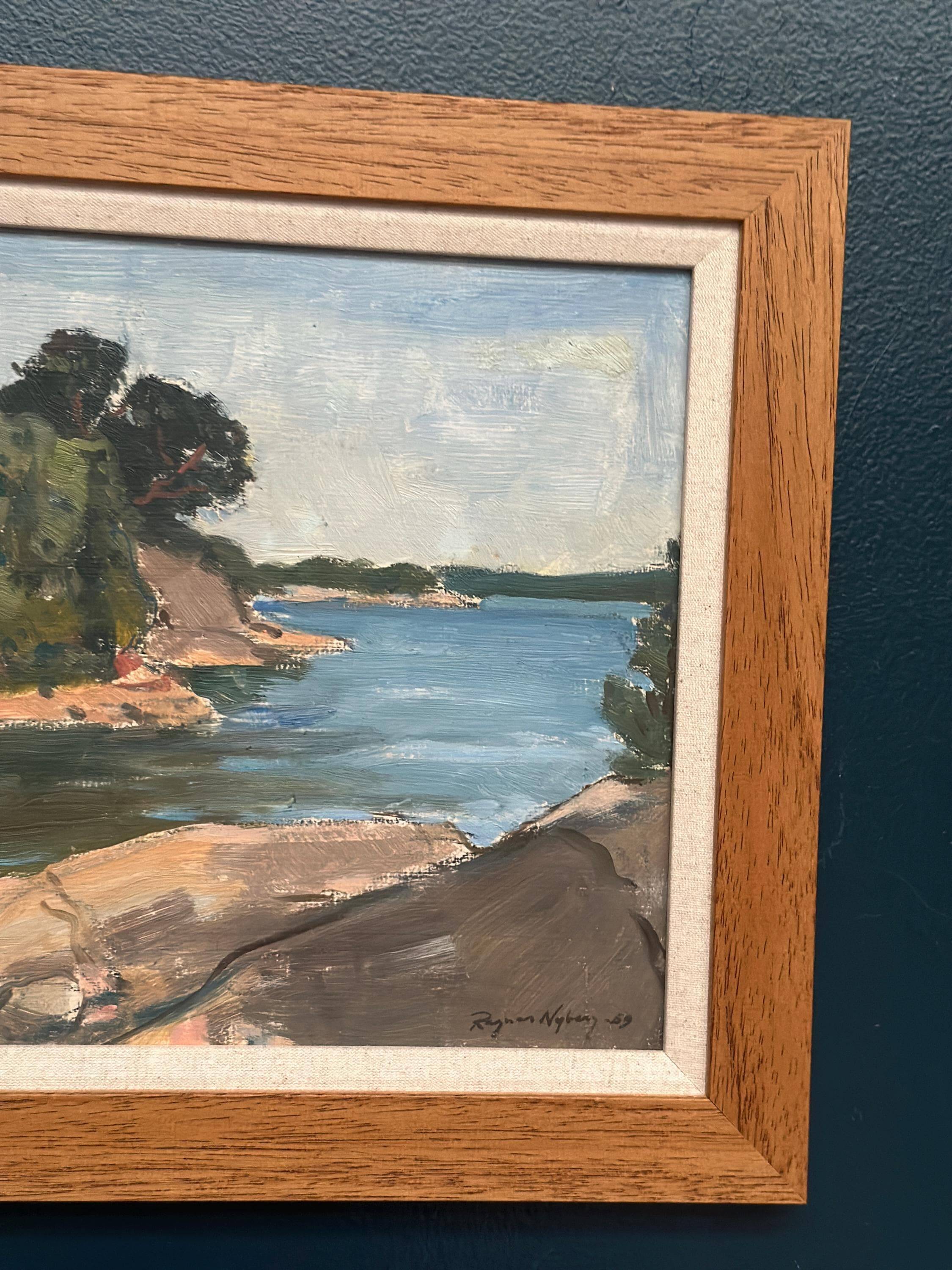 Original Swedish Oil on Panel – “River” by Ragner Nyberg – Dated 1969