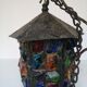 Peter Marsh porch lantern, colored glass, lead and Hammered Sheet metal, 1950s Arts & Crafts
