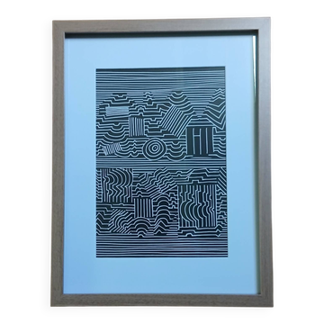 Screen print by Victor Vasarely - "Wave Series" - Waves & Movement