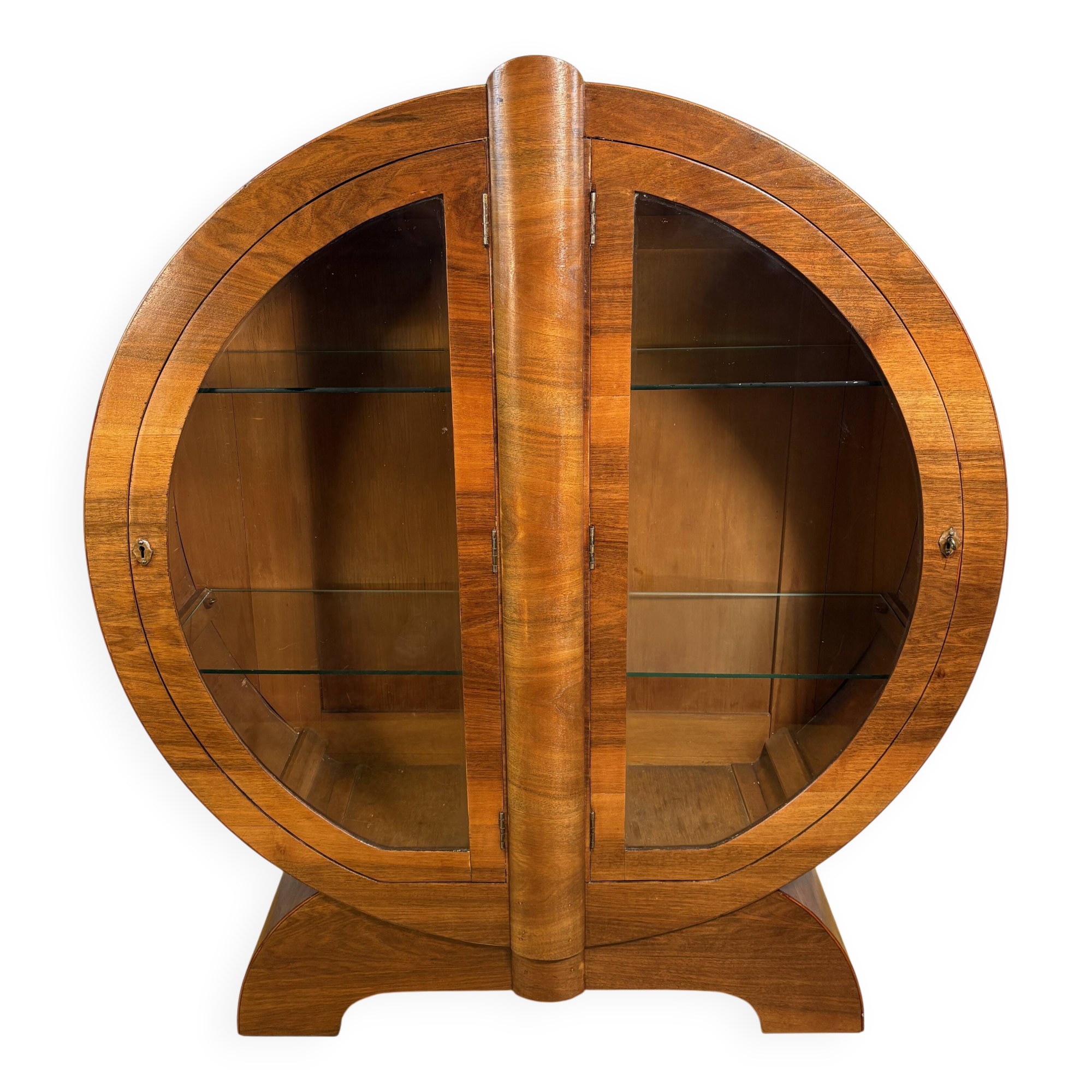 Vintage Art Deco Globe Round Display Cabinet Figured Walnut Circa 1930