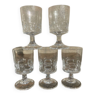 5 vintage 70's crystal wine glasses