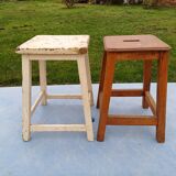 2 wooden workshop stools