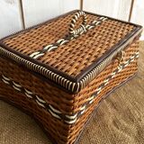 Rattan and scoubidou sewing basket