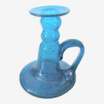 Bougeoir en verre soufflé Murano turquoise
