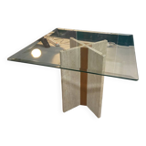 Travertine and beveled glass table, Italian design, 70s