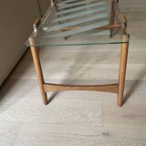 Set of two Italian wooden tables with glass top