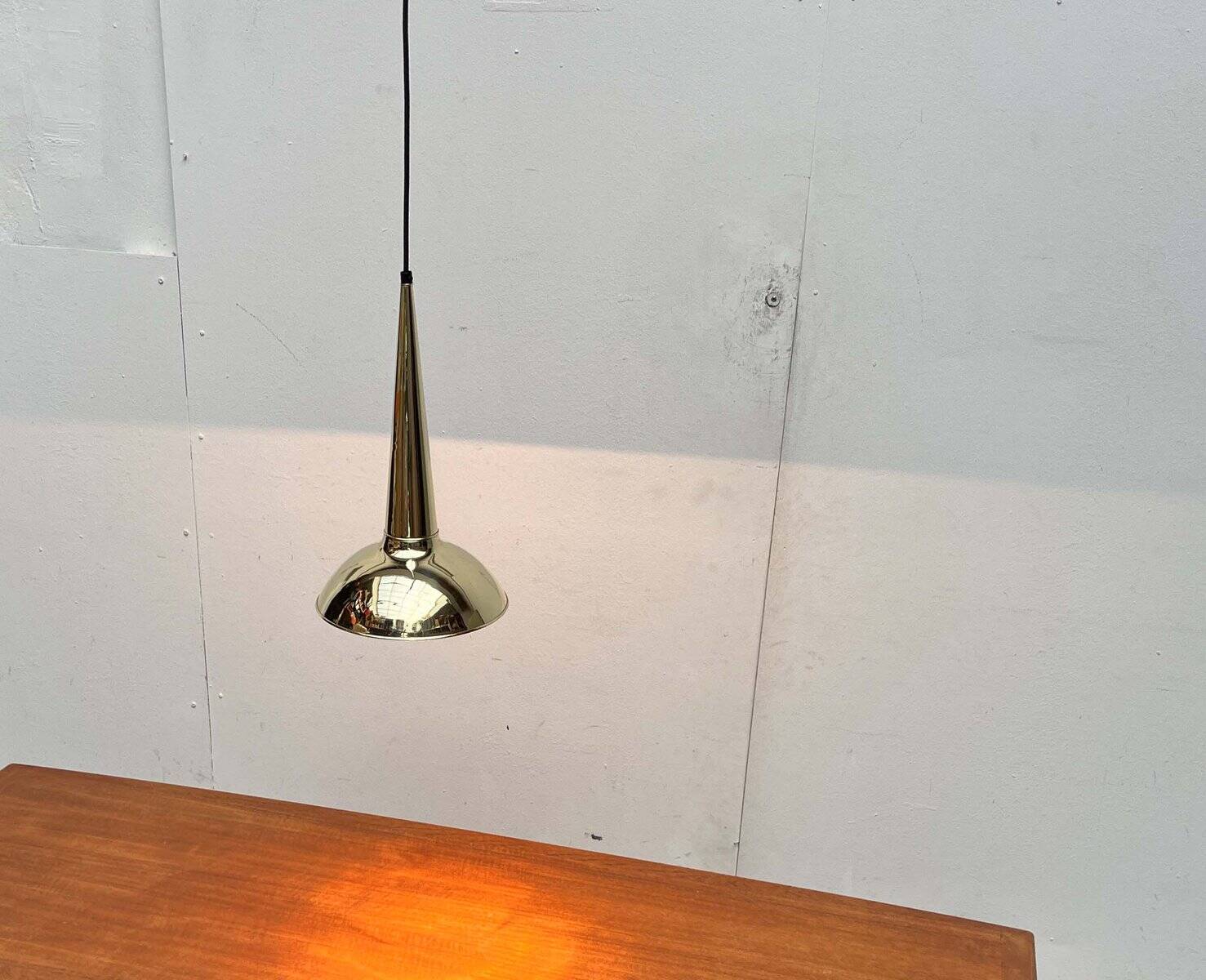 Danish mid-century brass cone pendant lamps, 1950s, set of 2.