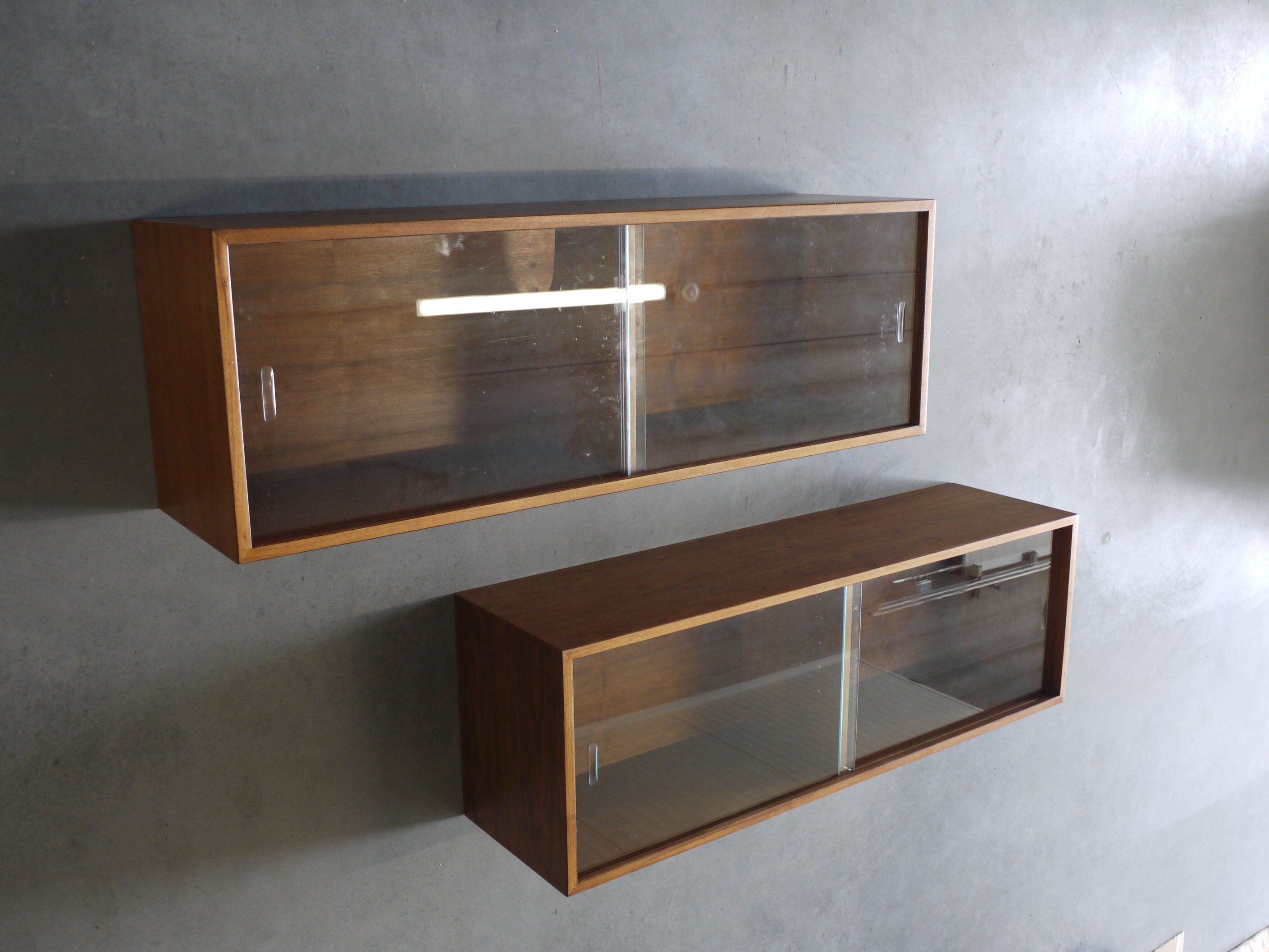 Large Danish Walnut Wall-Mounted Cabinets. 1960s, Set of 2