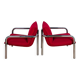 Paire de fauteuils italiens en métal chromé et tissu rouge, 1970