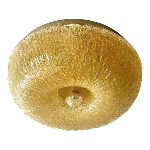 Venetian Amber Graniglia Budino Murano Glass Flush Mount by Simoeng