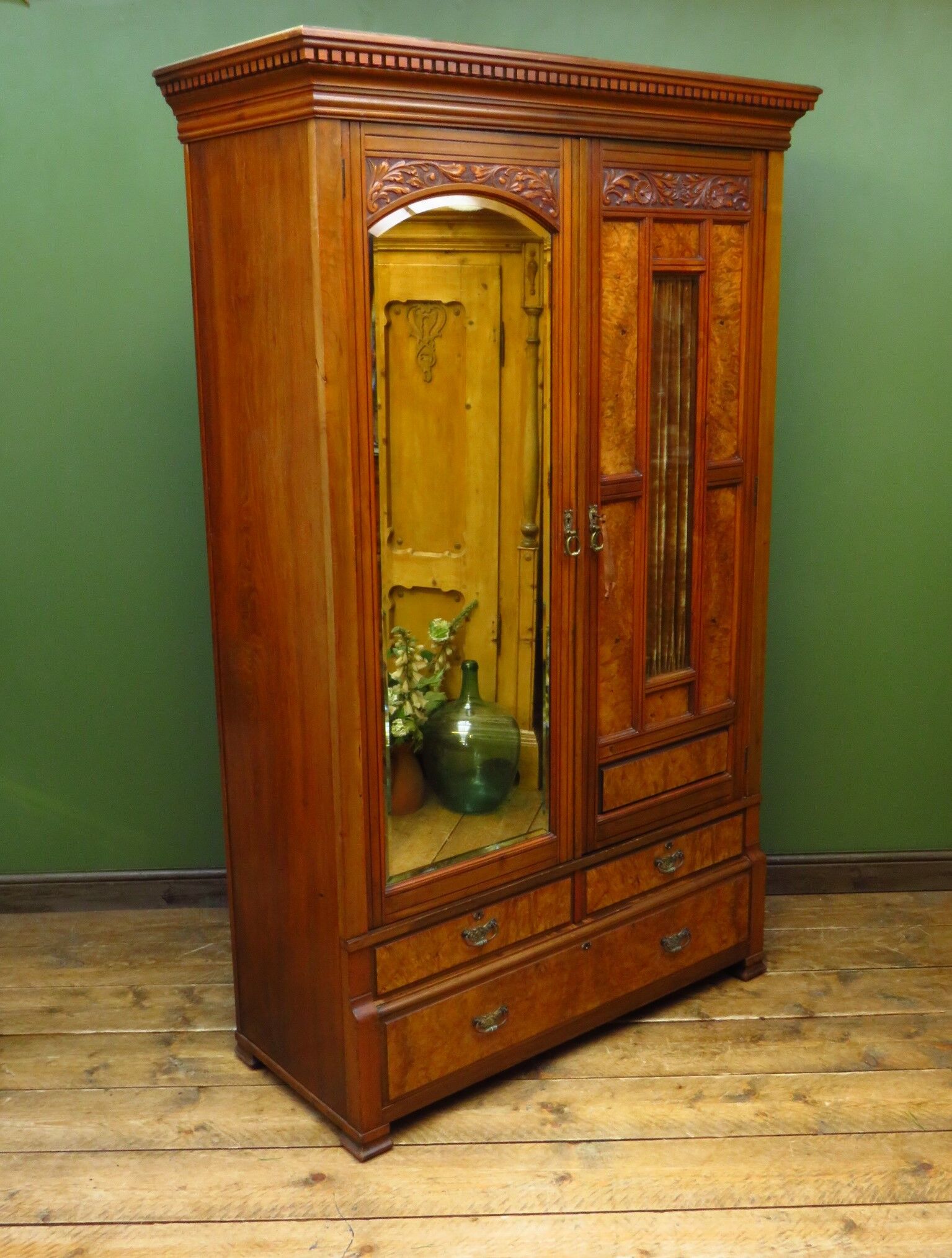 Walnut compactum wardrobe with mirror