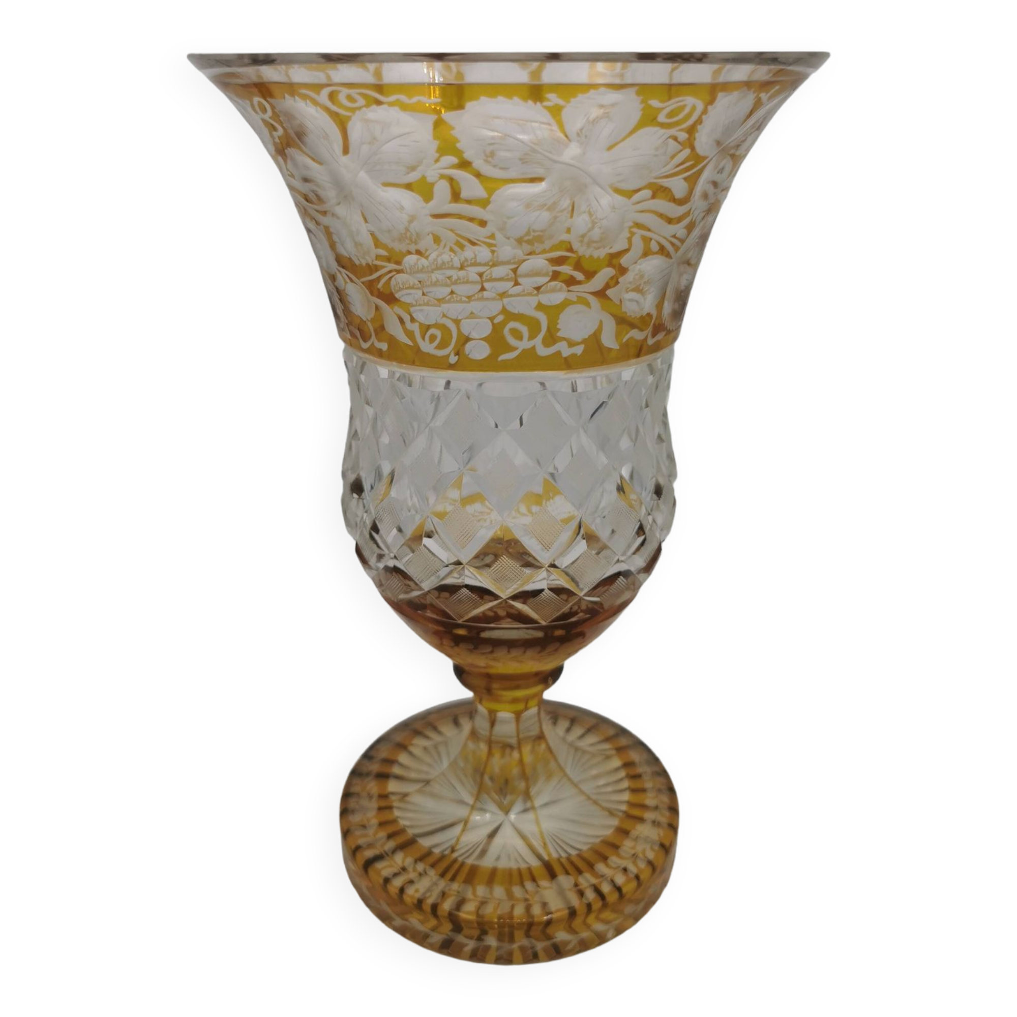 Amber yellow Bohemian crystal vase