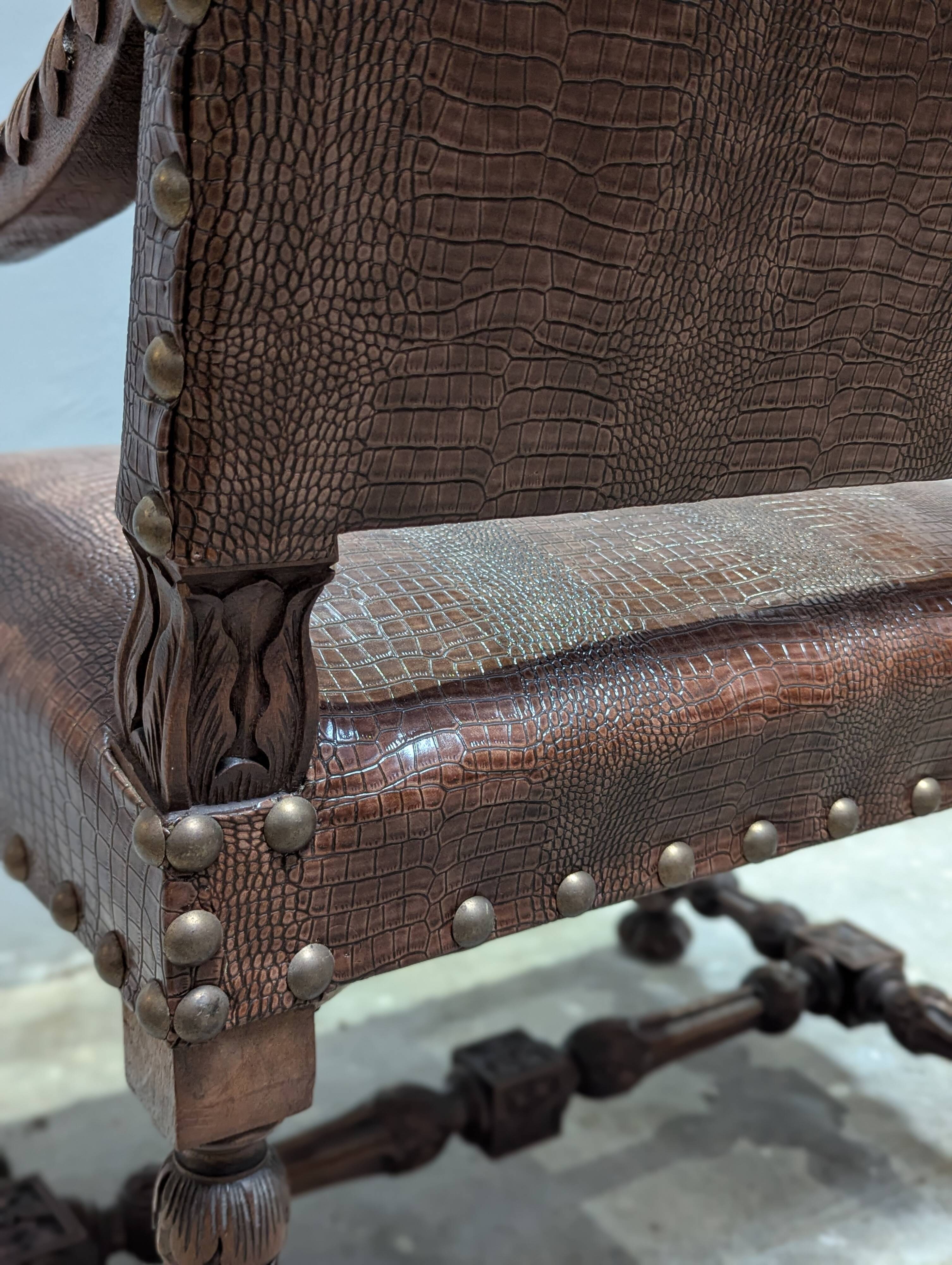 Pair of Louis XIII armchairs, 19th century