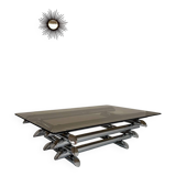 Space coffee table from the 70s, tubular metal and glass, Italian design