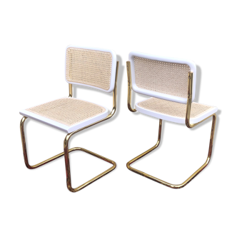 Pair of Cesca B 32 chairs by Marcel Breuer, white seat and backrest