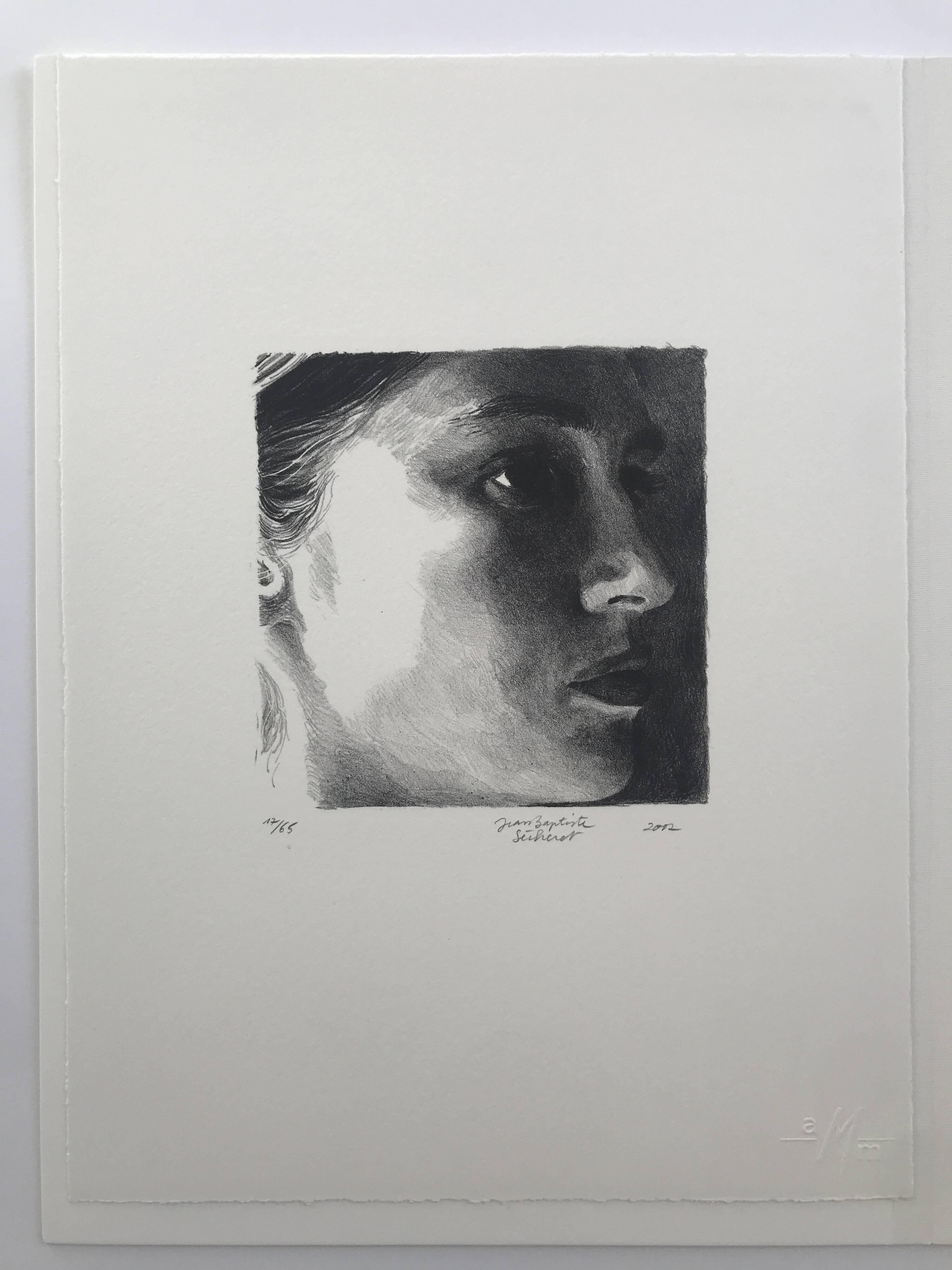 Jean-Baptiste Sécheret: original lithograph signed in pencil Portrait of Mathilde, 2002