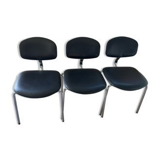 Set of 3 chrome chairs Steelcase Strafor 1970