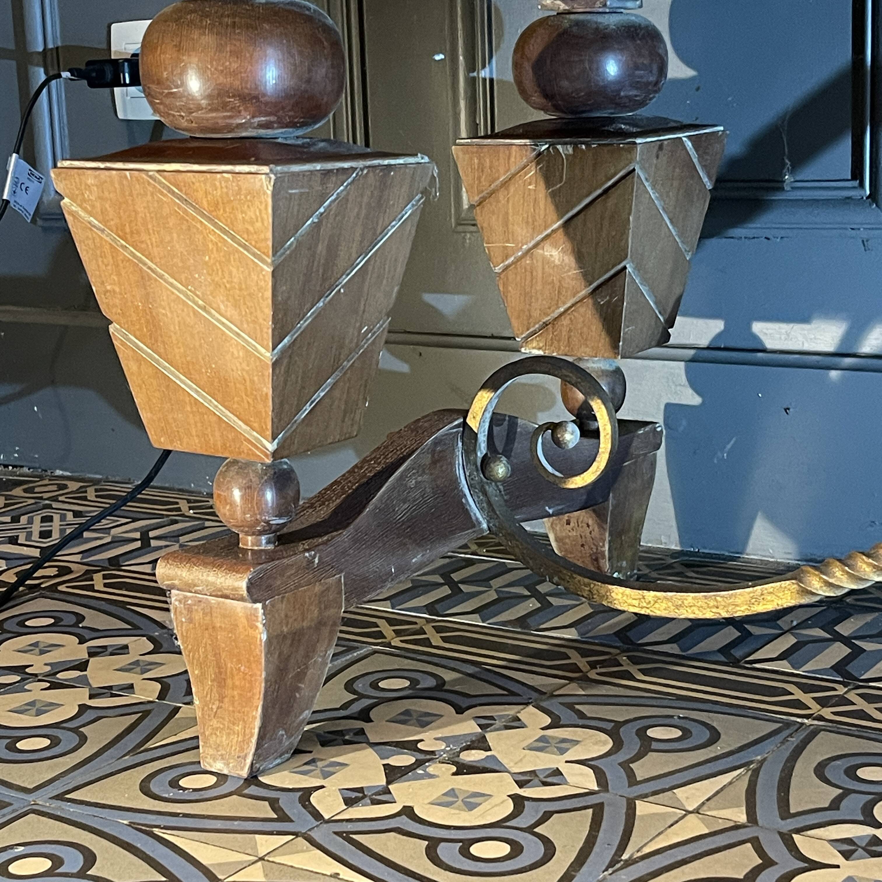 Art Deco sideboard or bar furniture, various veneers, bronze and ironwork, c