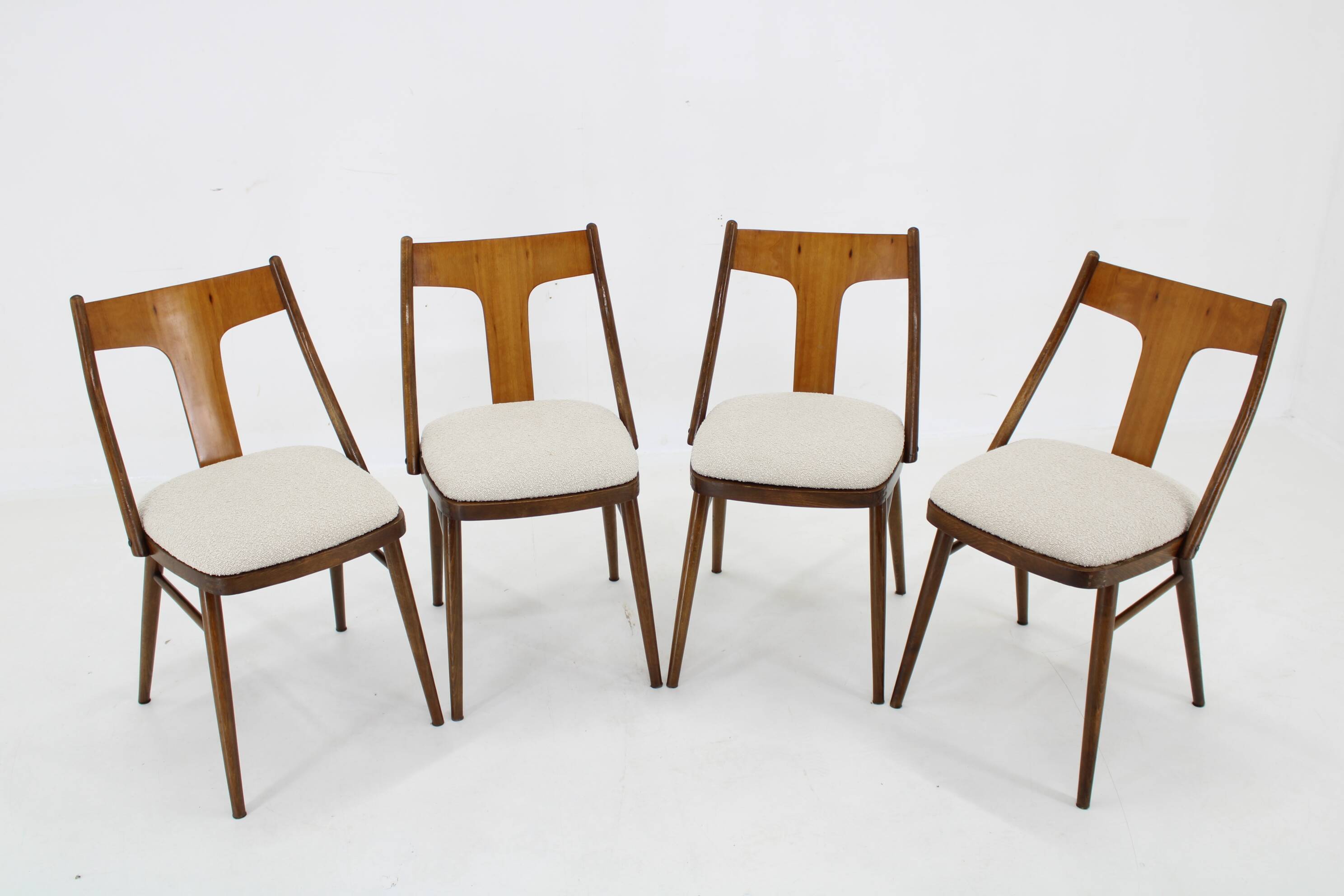 1950s Set of 4 Dining Chairs in Walnut Finish, Czechoslovakia