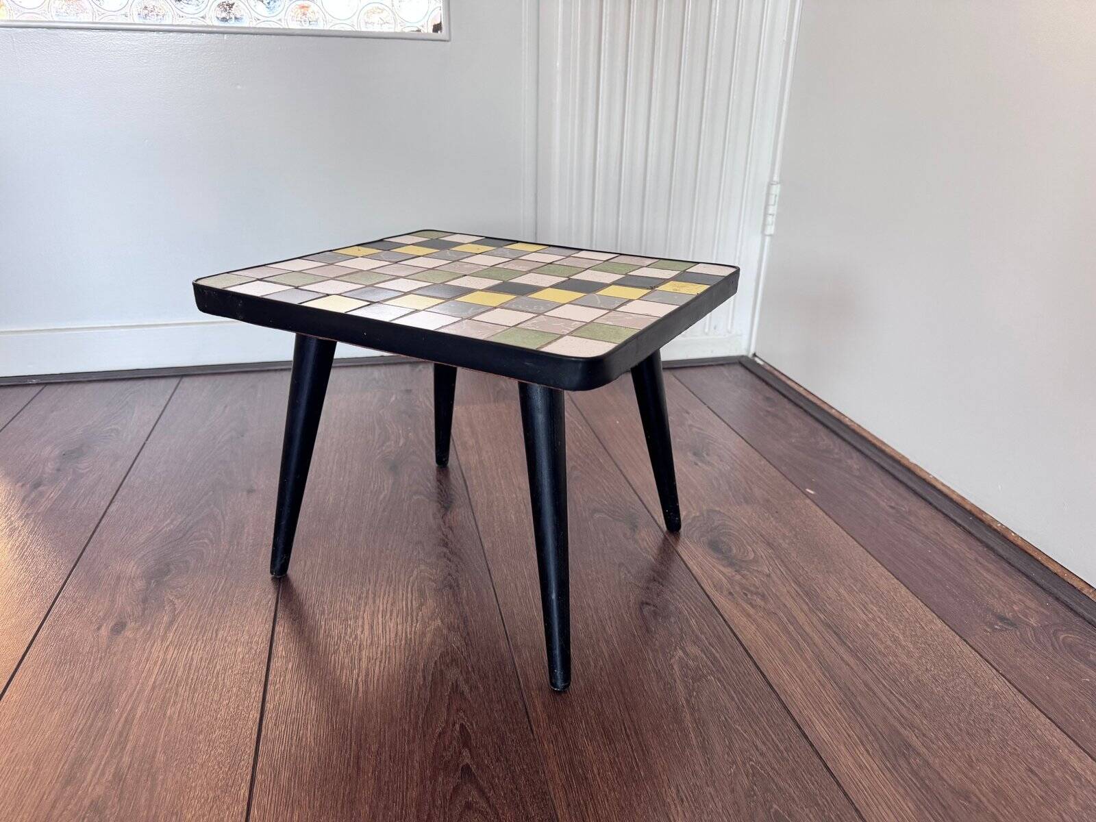 Mid-century wood and ceramic mosaic side table, 1950s