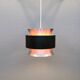 Hanging lamp,  of silver coloured aluminium with black "ring" and orange inner contrast lacquer.