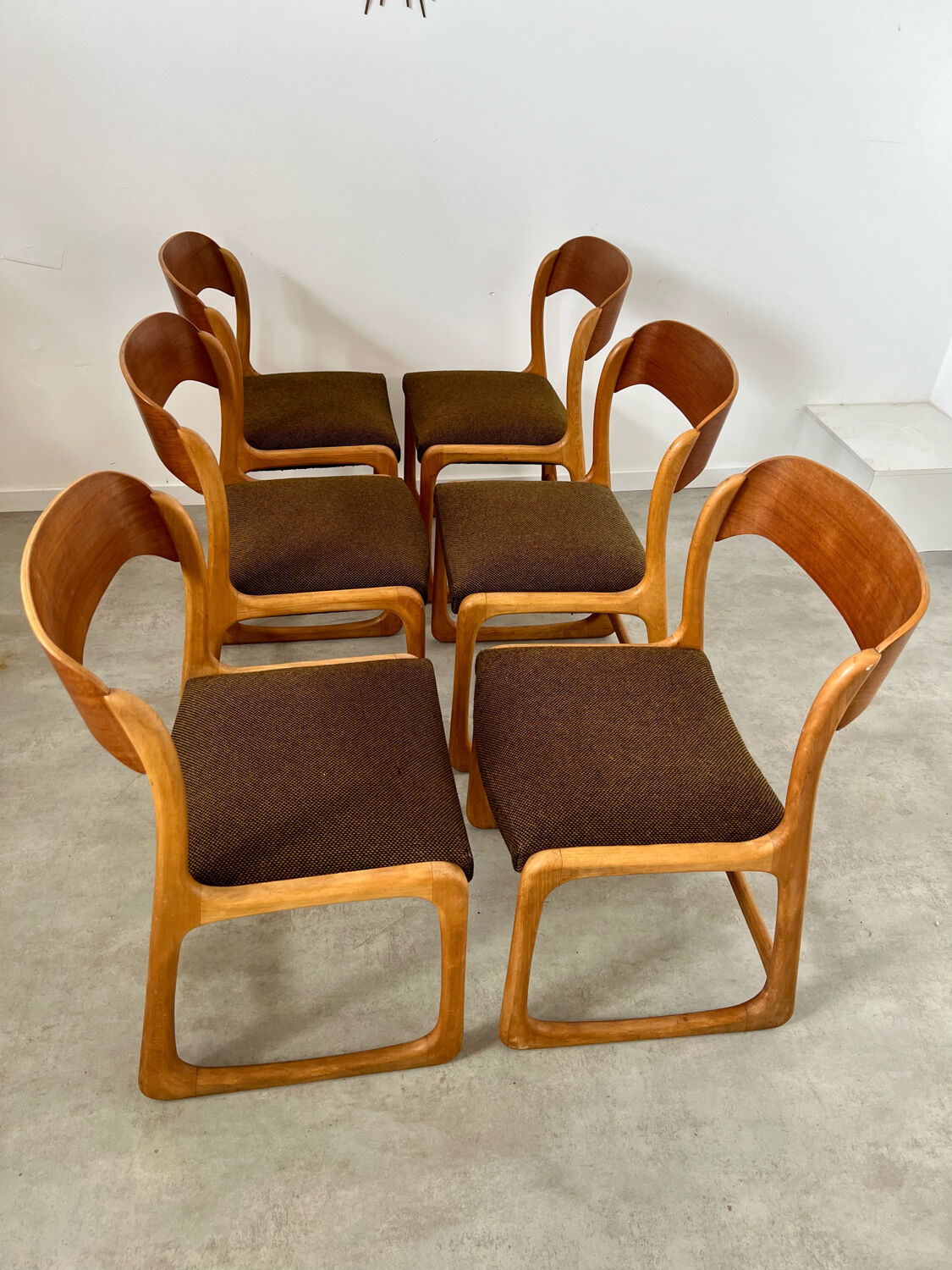 Set of 6 wooden chairs sled baumann vintage / year 60