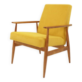 Fauteuil vintage jaune velours côtelé Scandinavian design by H.Lis