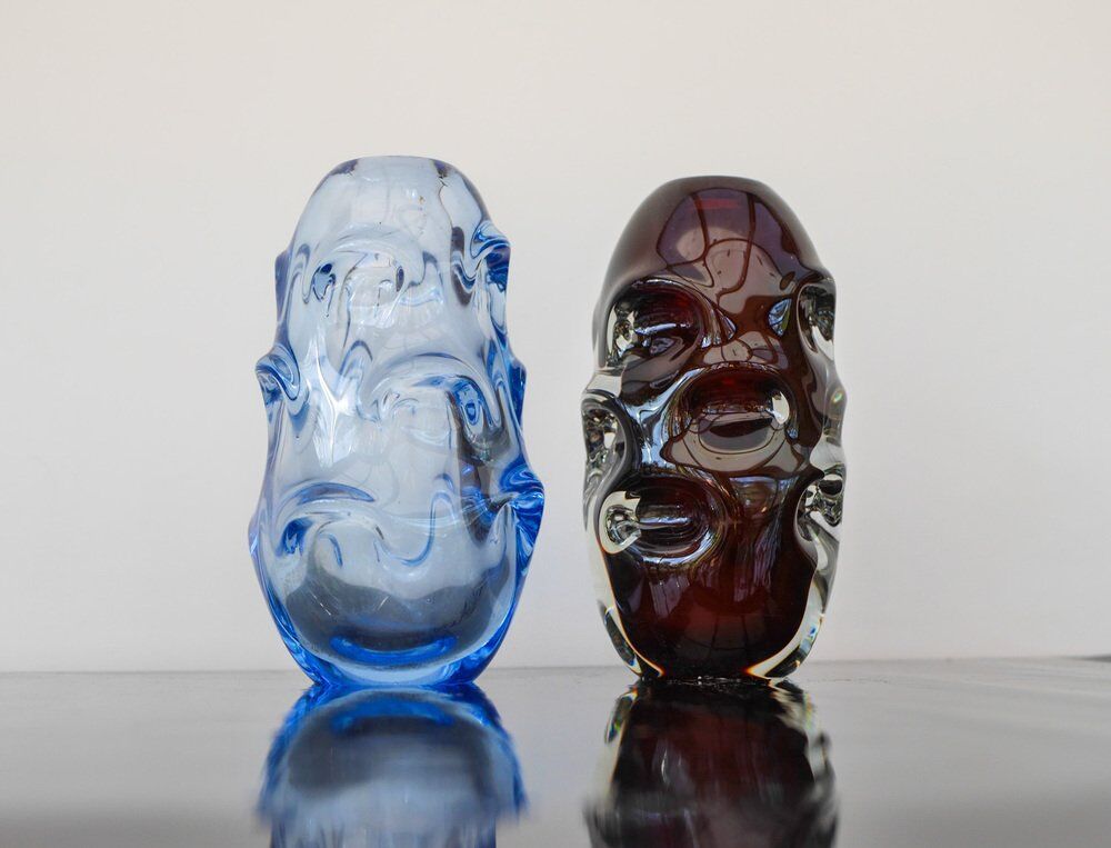 Mid-century modern crystal vase in pale blue by Börne Augustsson for Åseda