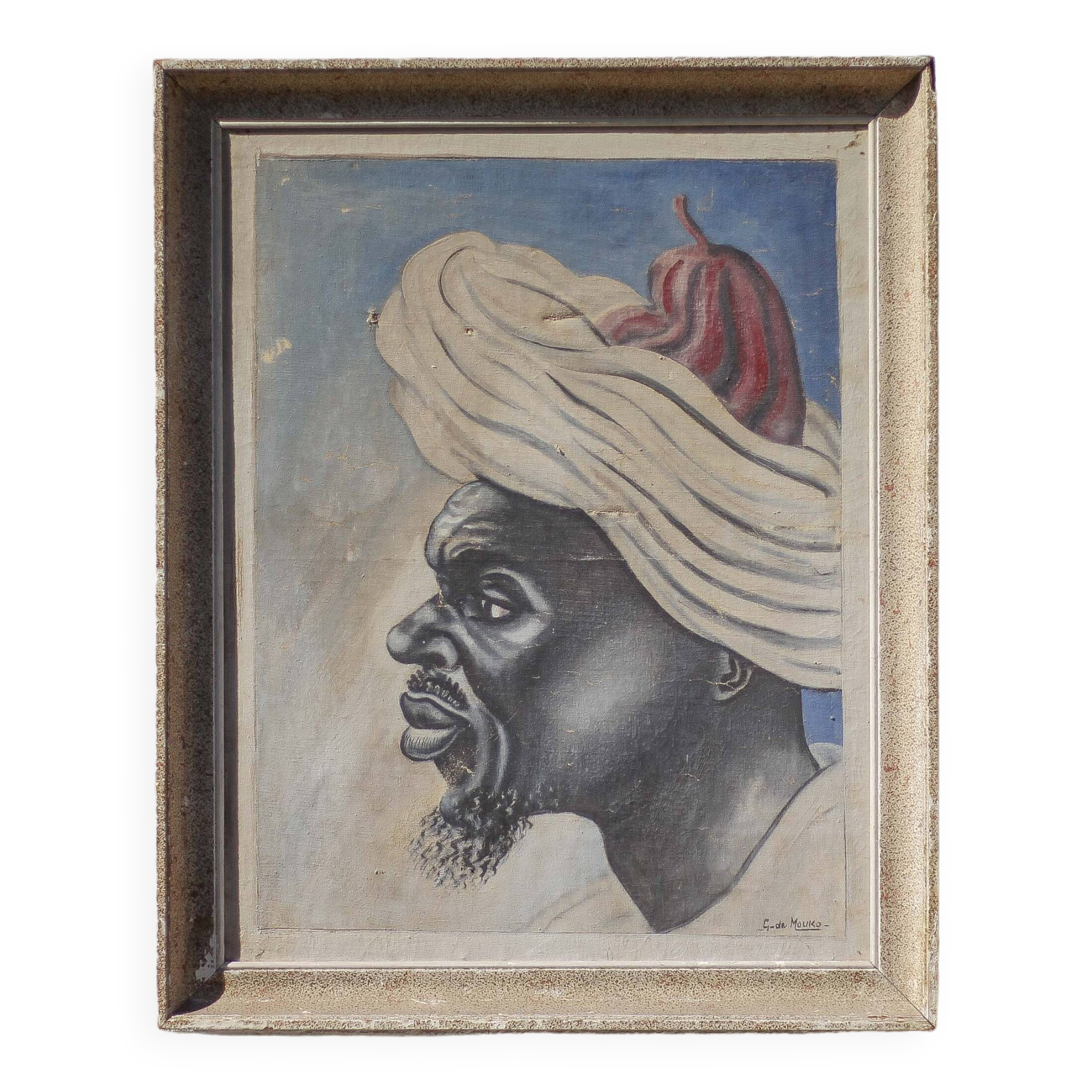 Painting signed Gaspard de Mouko, painting on canvas orientalist portrait 30's