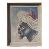 Painting signed Gaspard de Mouko, painting on canvas orientalist portrait 30's
