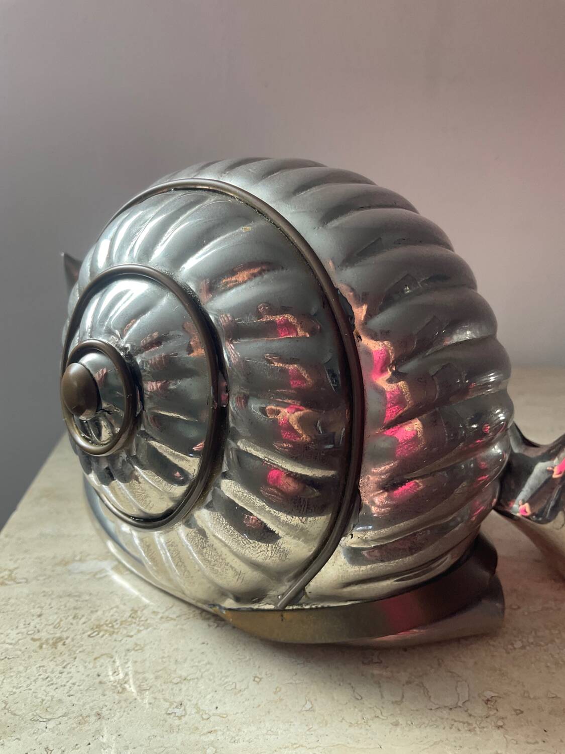 Duo vintage snail jewelry boxes in silver metal