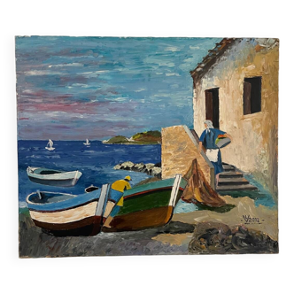 Oil on canvas - fishing village