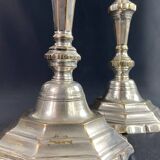 Pair of 18th century Regency candlesticks in silvered bronze