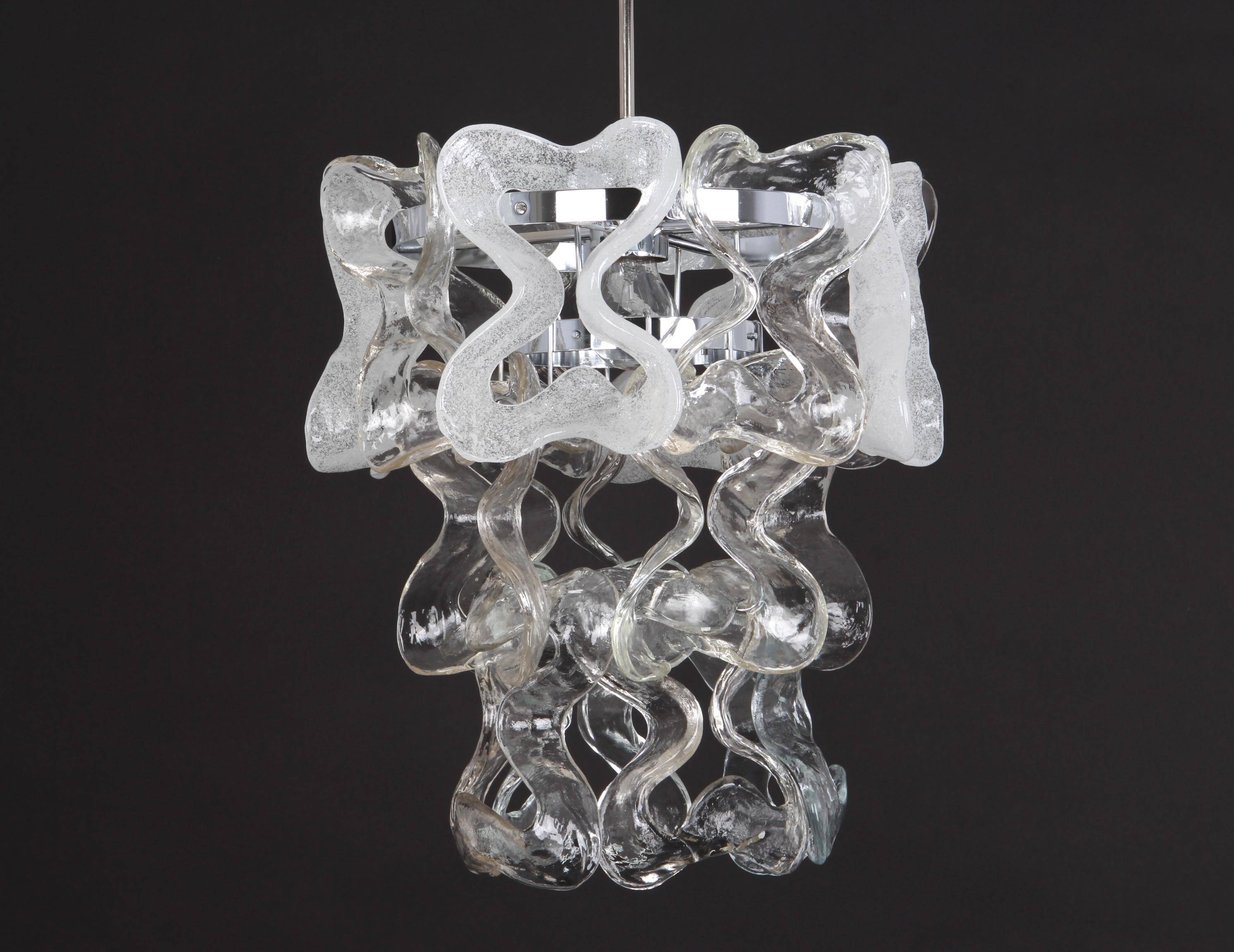 Murano glass suspension light in chrome designed by Carlo Nason for Kalmar, Catena, Austria.