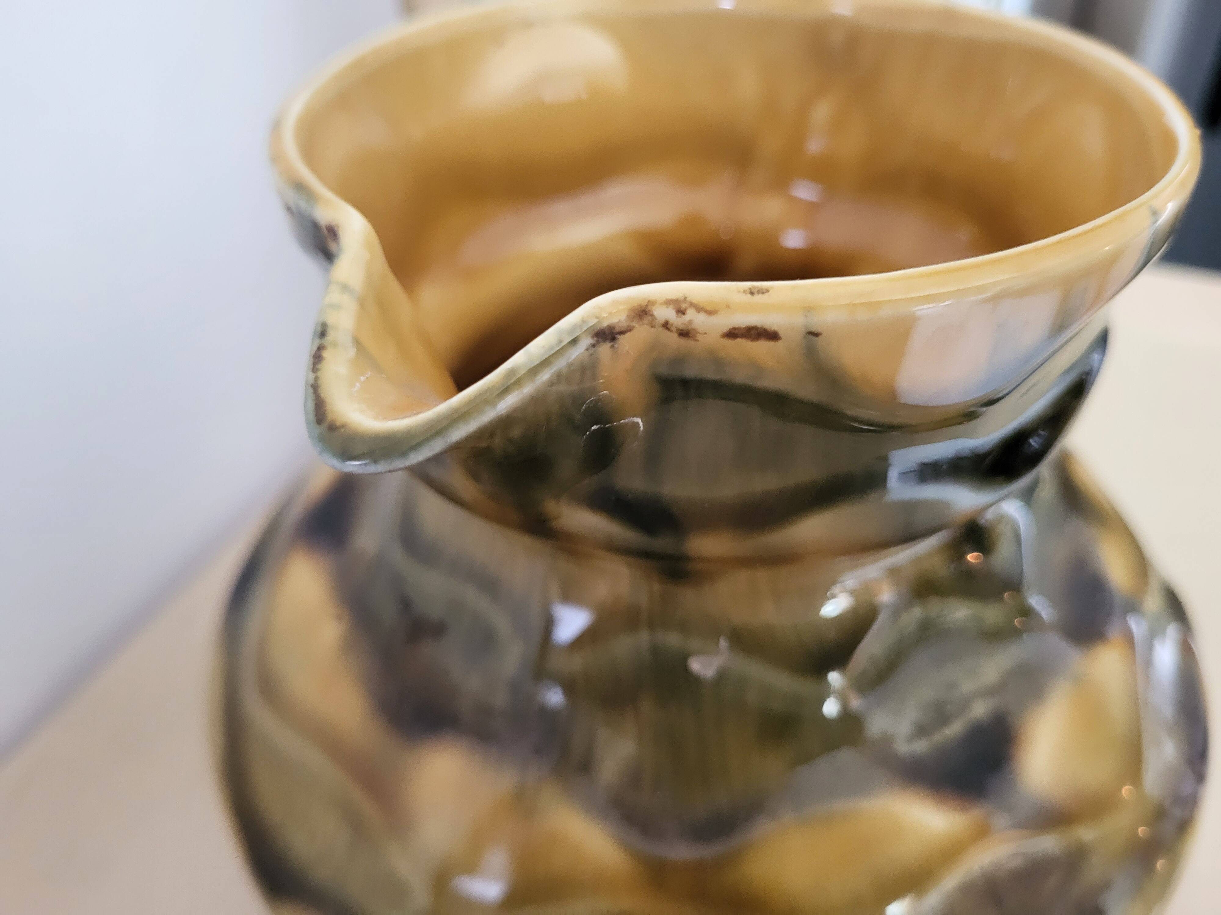 Amber faceted pitcher Sarreguemines pottery